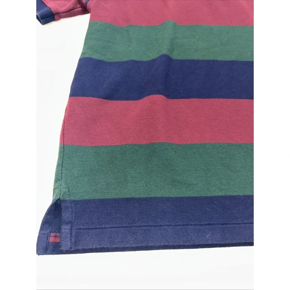 Men's Large Vintage Lauren Ralph Lauren Burgundy Green‎ Navy Stripe Polo Shirt